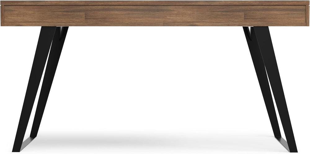 SIMPLIHOME Lowry 54" Wide Solid Acacia Wood Writing Desk in Natural Brown