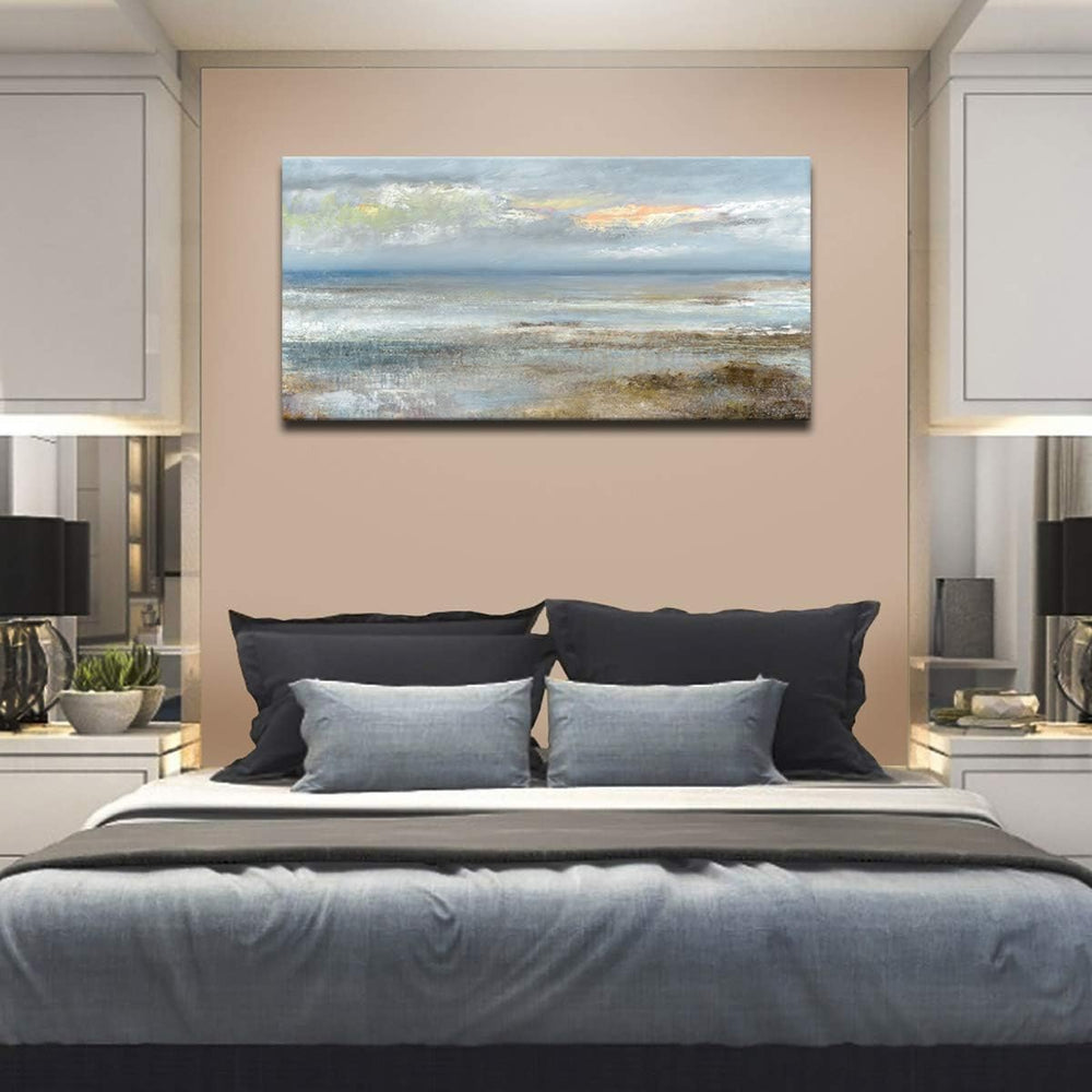 Large Blue Ocean Abstract Wall Art, Modern Contemporary Decor, 24" x 48&...