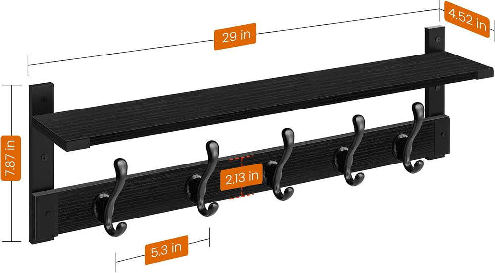Homode Coat Hanger Wall Mount with Shelf, Hanging Rack with Storage, Black