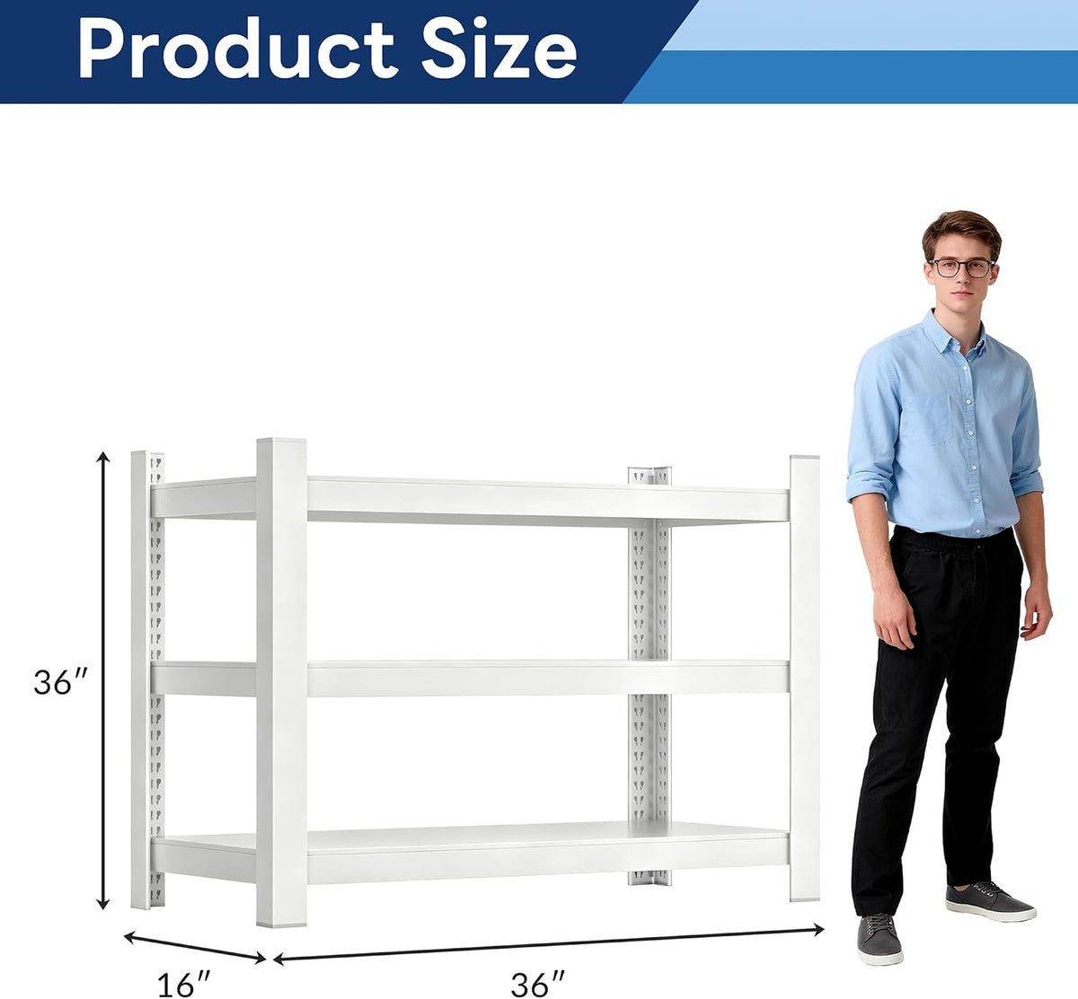 Wanfu Garage Shelving, 36" H x 36" W x 16" D Metal Storage Shelves-3 Tier Shelving Unit, Adjustable Heavy Duty 3 Tier Shelf for Garage, Pantry, Kitchen, Basement-White