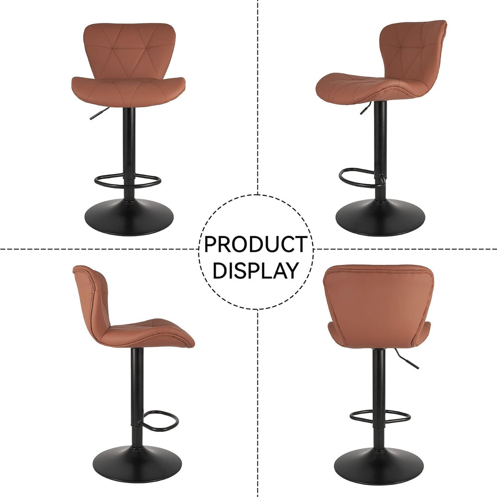 Nalupatio Modern Bar Stools Set of 2, Faux Leather Upholstered Swivel Bar Sto...