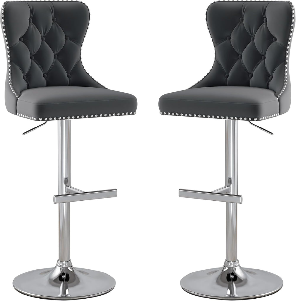 Swivel Bar Stools Set of 2, Velvet Height Adjustable Counter Chairs,Gray