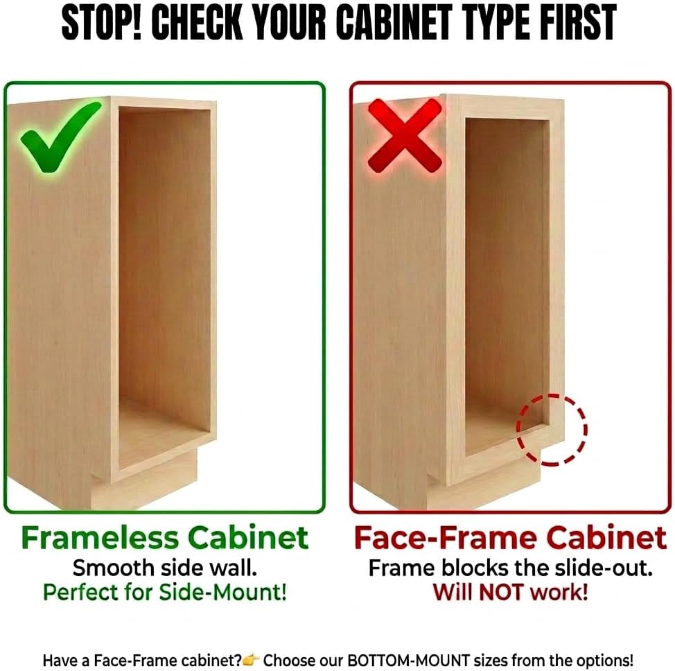 JOWBOOW Side Mount 3-Tier Pull Out Spice Rack, 4" W, Frameless Cabinet ONLY