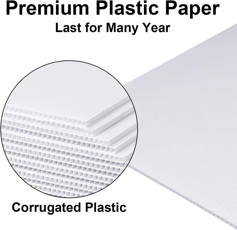 15 PCS Blank Yard Signs with H Metal Stakes, 6 x 24 Inches White Corrugated P...