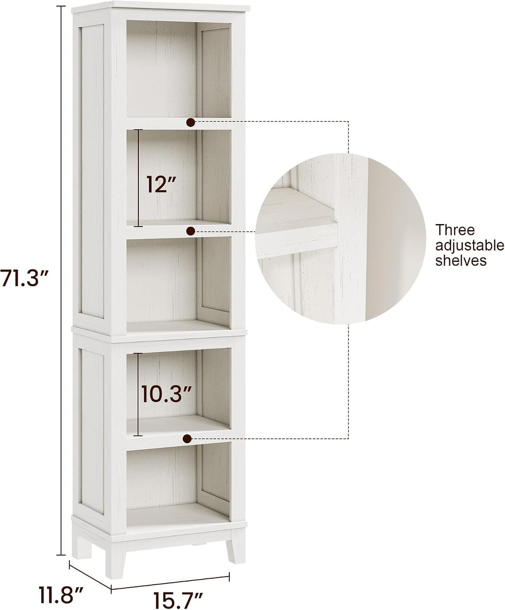 71" Tall Bookshelf, Farmhouse Bookcase with Adjustable Shelves