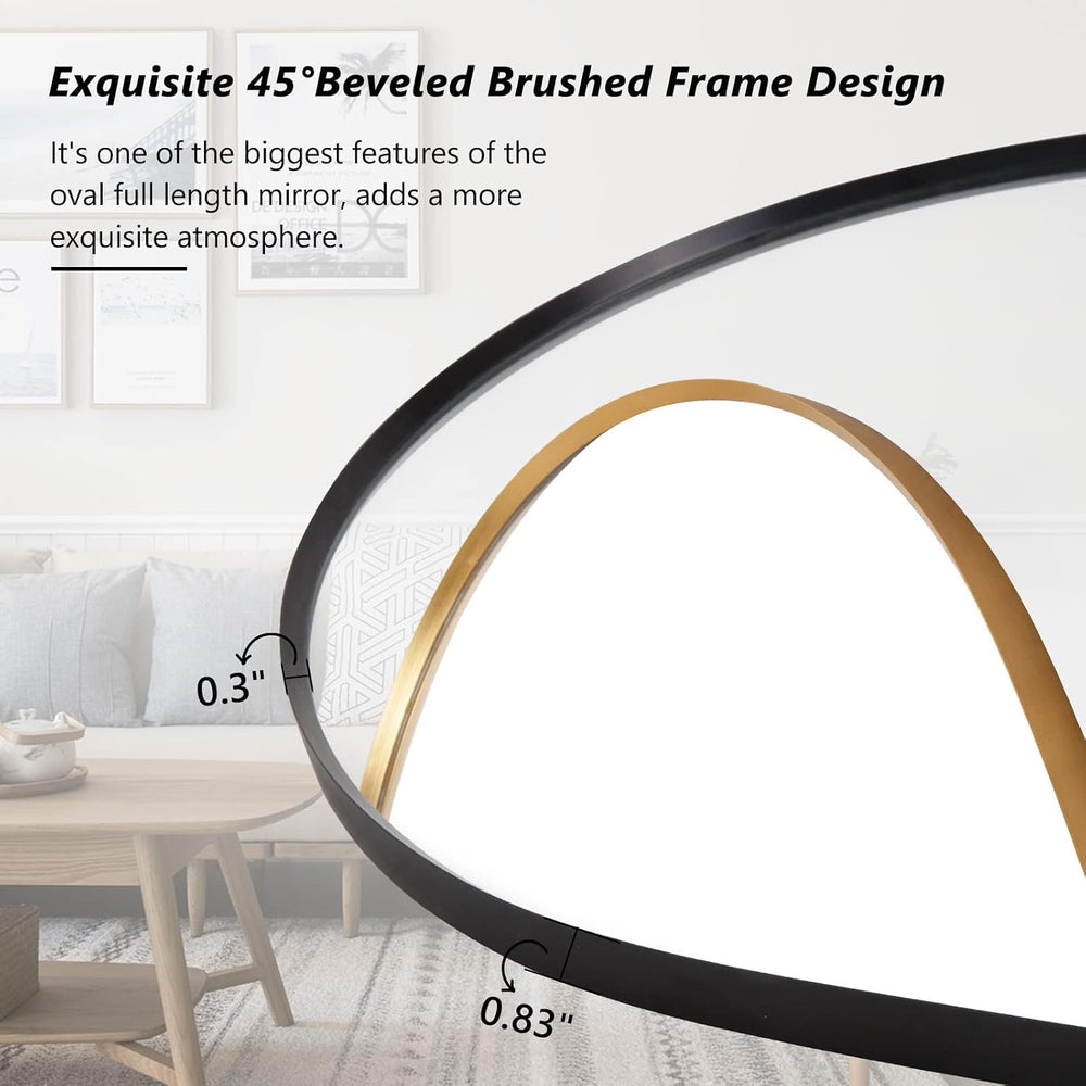 Oval Full Length Mirror, 48"×16" Wall-Mounted Mirror with Metal Fra...