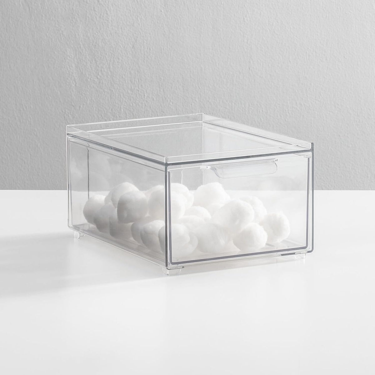 mDesign Plastic Bathroom Organizer Bin w/Pull Out Drawer - Slim Stackable Storage Container for Bathroom Accessories - Perfect for Organizing Bathroom Cabinet - Lumiere Collection - 4 Pack - Clear