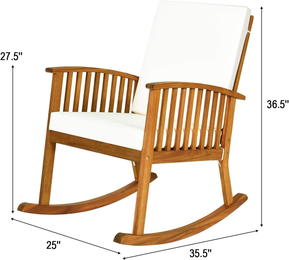 Tangkula Outdoor Rocking Chair with Soft Cushions, Solid Acacia Wood (1)