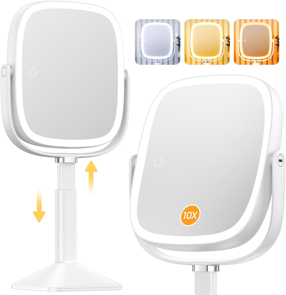 Gospire Rectangle Lighted Makeup Mirror with Magnification 1X/10X, White