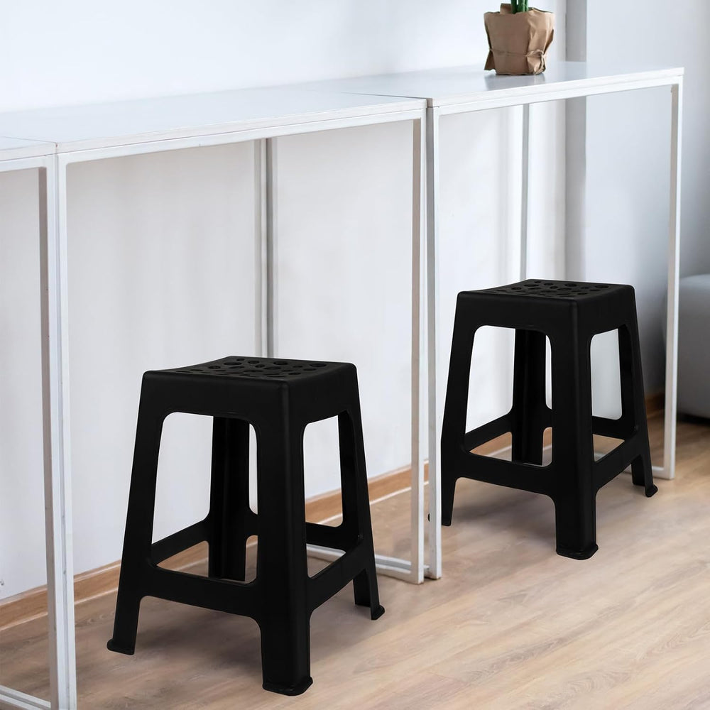 TURSTIN 6 Pack Plastic Stools 16.9 Inch Black Nesting Stools Portable Backles...