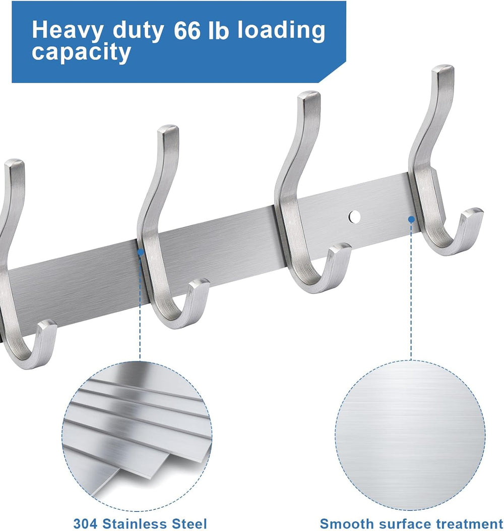23 Inch Coat Rack Wall Mount with 8 Hooks, Silver Coat Hooks