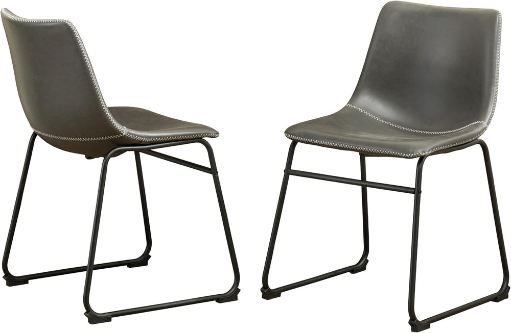 Roundhill Furniture Lotusville Vintage PU Leather Dining Chairs, Antique Gray...