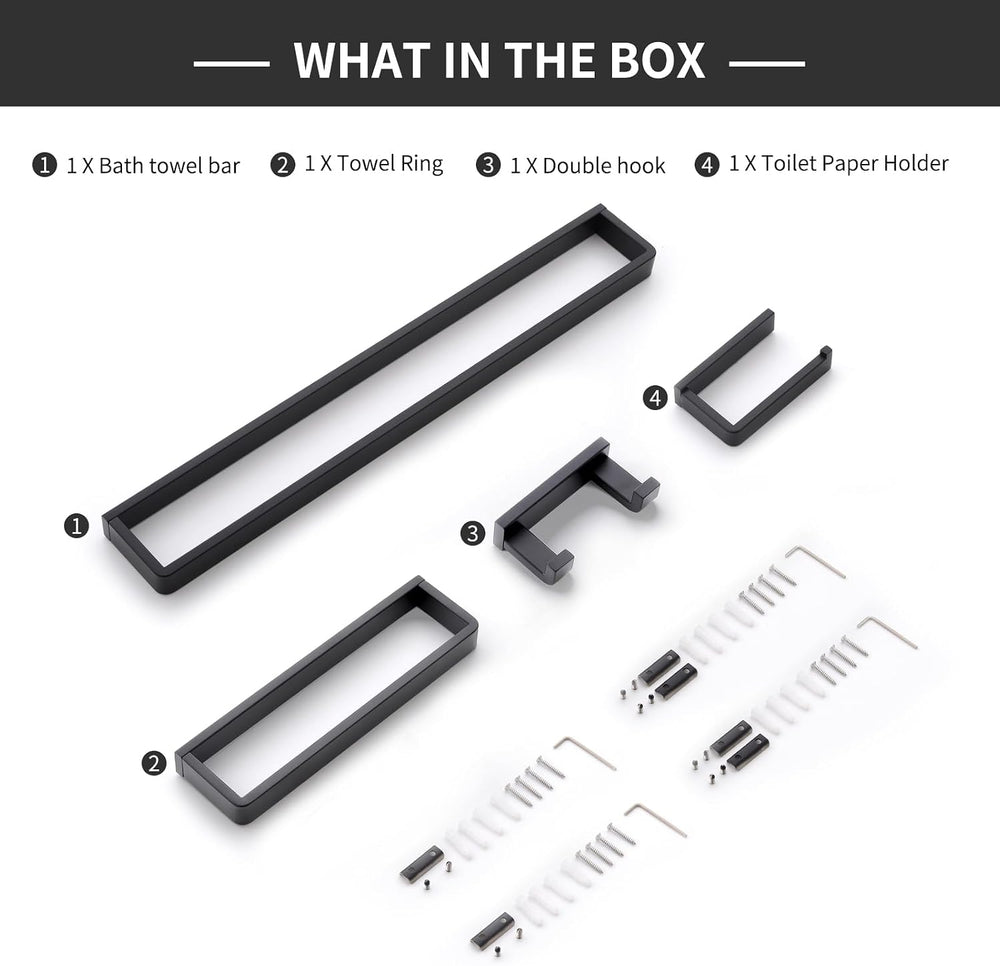 YACVCL 4-Piece Matte Black Bathroom Hardware Accessories Set, Bath Towel Bar ...