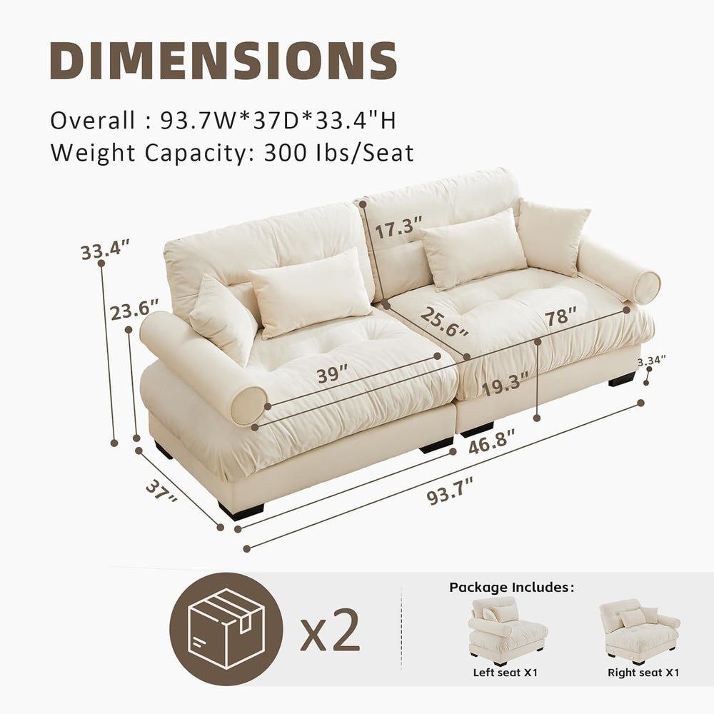 2 Piece Cloud Couches Set,Loveseat & 3-Seater Sofa,Beige