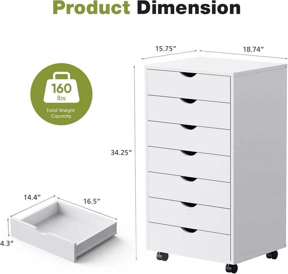 Sweetcrispy 7 Drawer Rolling Storage Cabinet with Wheels, Wood Organizer