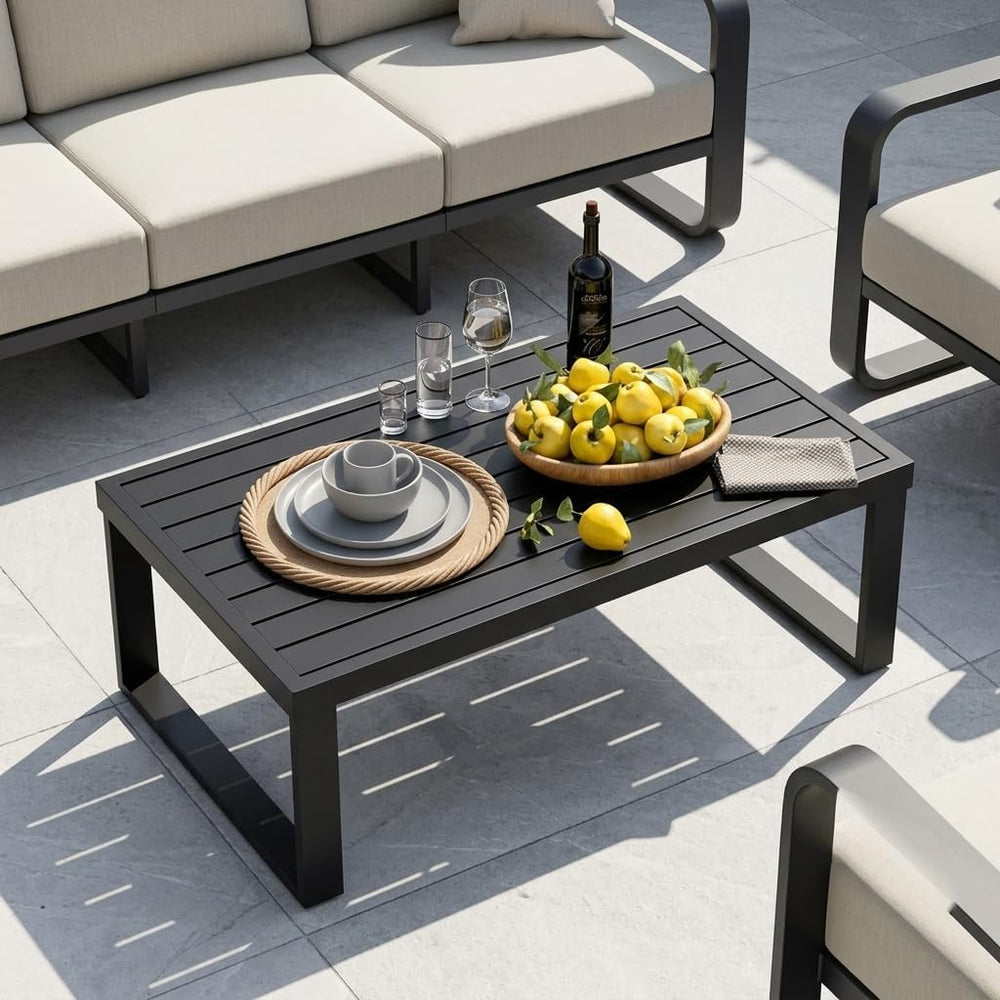 Aluminum Outdoor Patio Coffee Table for Deck and Poolside(Black, All-Aluminum)