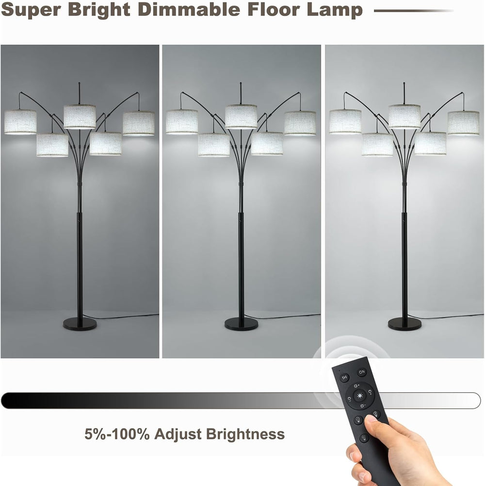 Bright Floor Lamp, Remote Control, Beige Shade Black Pole