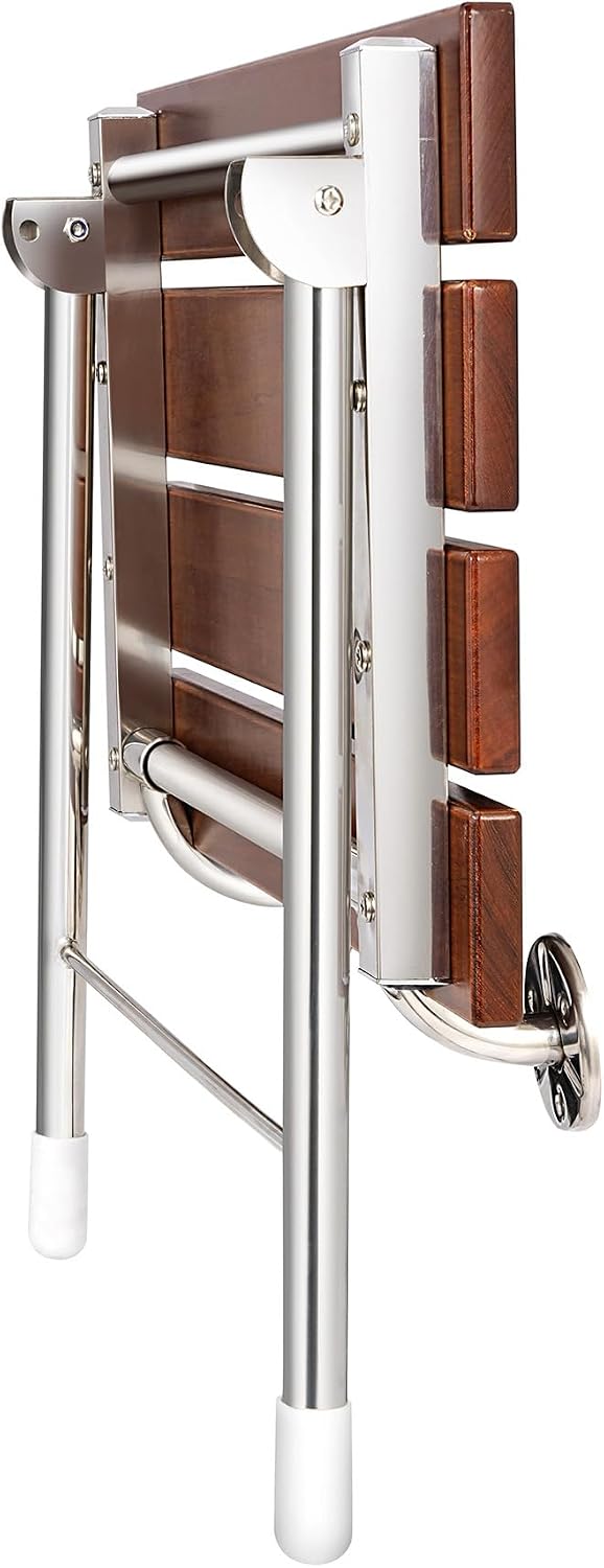 Foldable 21.5" Teak Wood Shower Seat Bench with Supporting Legs, 400lb C...