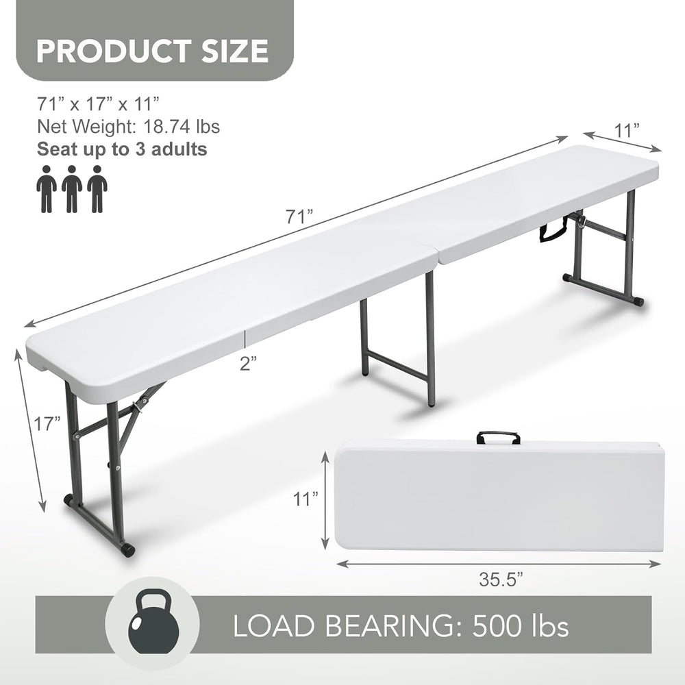 AJP Distributors 2 Pack 6 Foot Portable Plastic Folding Bench, White