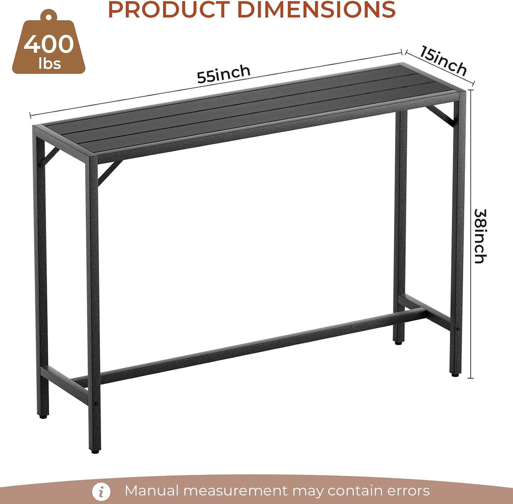 TLSUNNY 55" Patio Bar Table, Sturdy Outdoor Counter Height Table, Black