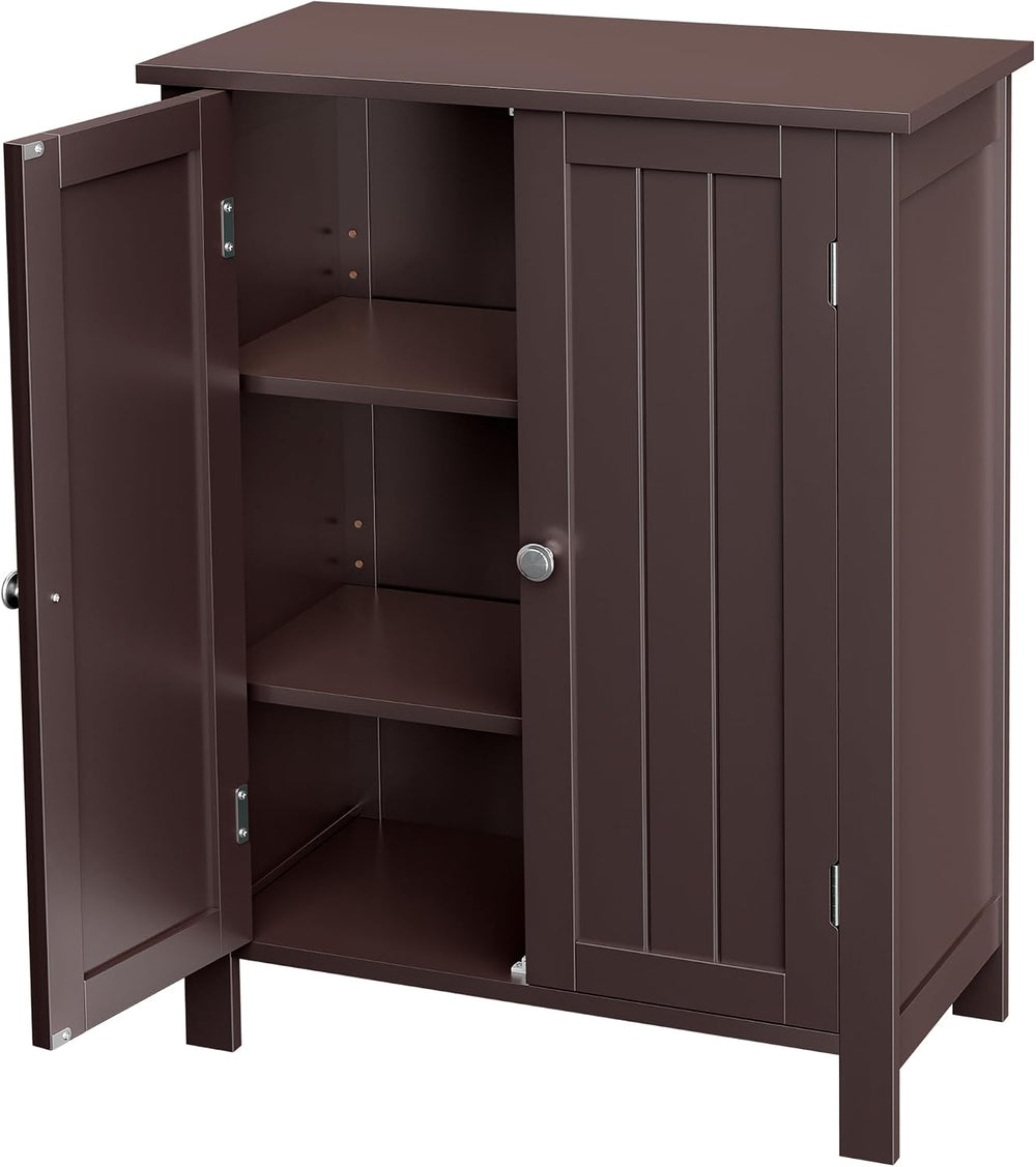 SUPER DEAL Modern Bathroom Floor Storage Cabinet with Adjustable Shelf and Do...