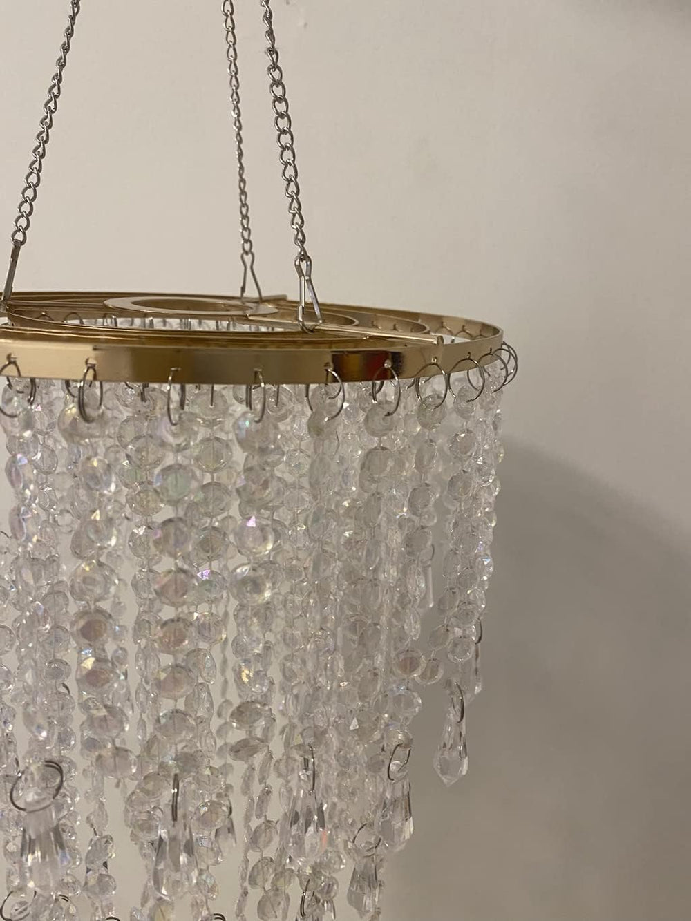 3-Tier Acrylic Chandelier Shade with Crystal Beads and Gold Frame - Elegant C...