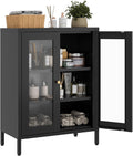 Small Metal Cabinet with Glass Doors,Display Storage Cabinet with 2 Adjustable Shelves for Bathroom Entryway Living Room Dining Room Kitchen,3-Tier,11.8" D x 23.6" W x 31.5" H, Black