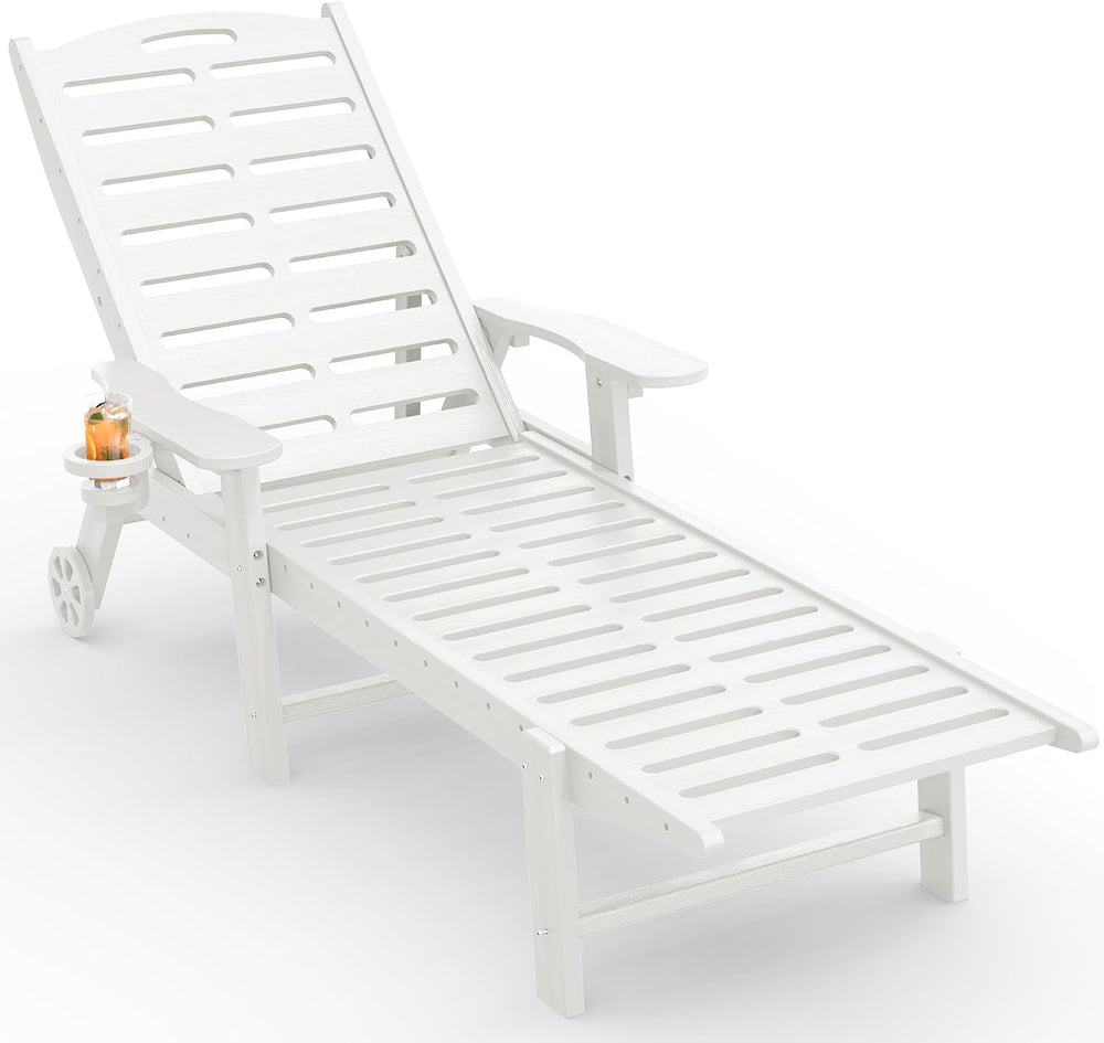 Ciokea Outdoor Chaise Lounge Chair, 5-Position Adjustable, White
