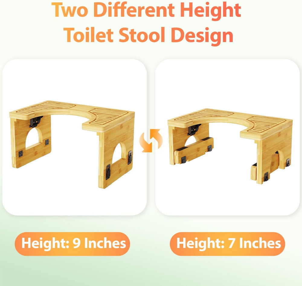 Olldide Folding Toilet Stool 7"&9" Adjustable, Bamboo Poop Stoo...