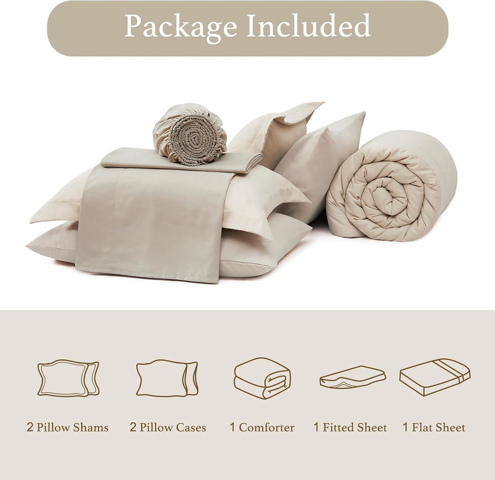 Full Size Comforter Sets-7 Pieces Beige Soft Bed in a Bag Full Bedding Sets