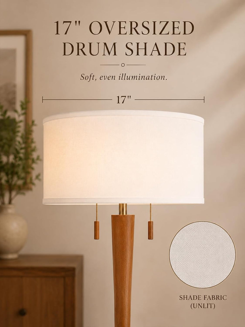 MOFFE Solid Wood Floor Lamp for Living Room,Pull Chains Standing Lamp