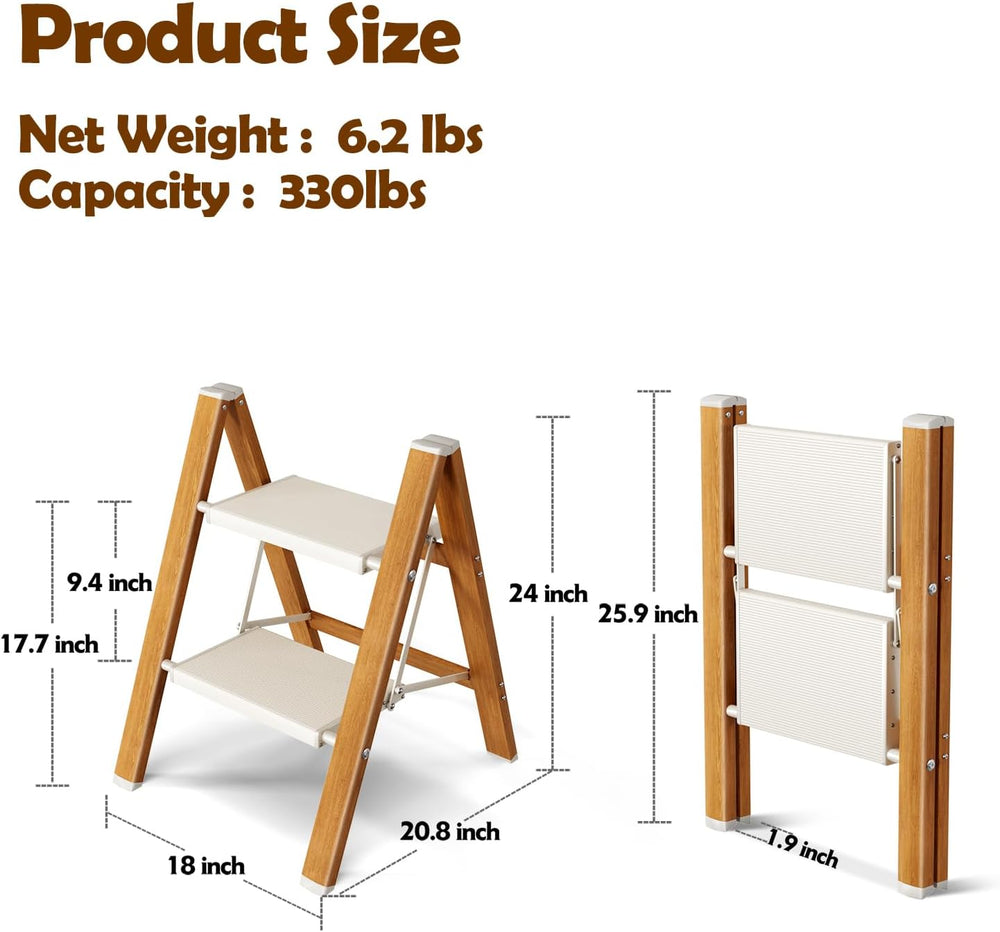 Taranta 2 Step Stool Foldable,Aluminum Step Ladder-WhiteWoodgrain