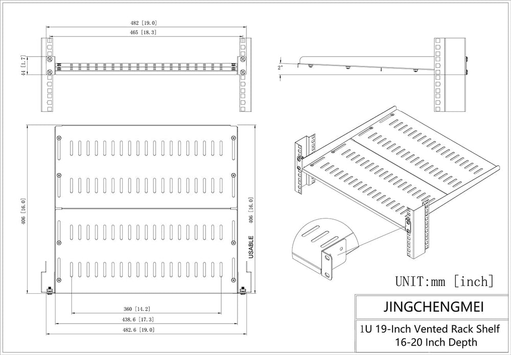 1U Cantilever Server Rack Shelf Depth Adjustable 16-20 inch
