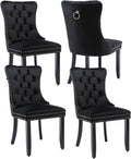 Black Velvet Dining Chairs Set of 4, Modern Upholstered Kitchen Chairs