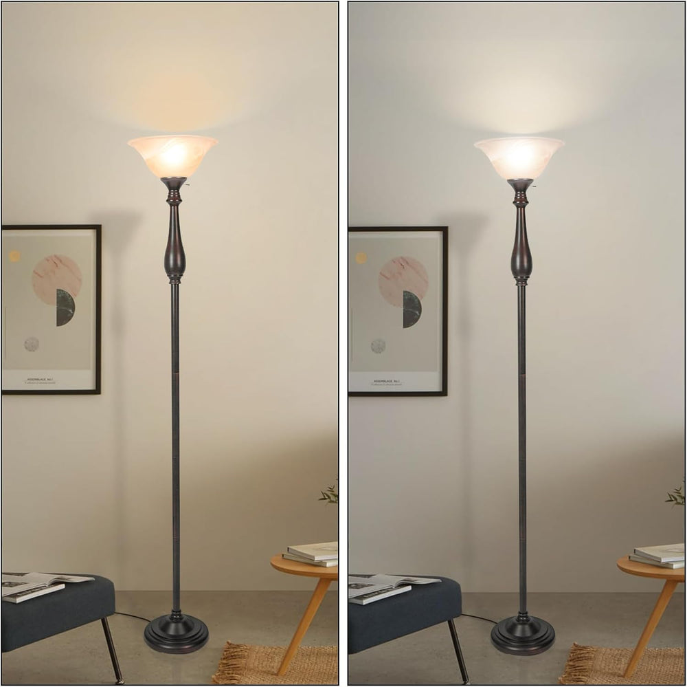 HonoDing Torchiere Floor Lamp for Living Room, Standing Lamp with Glass Shade...