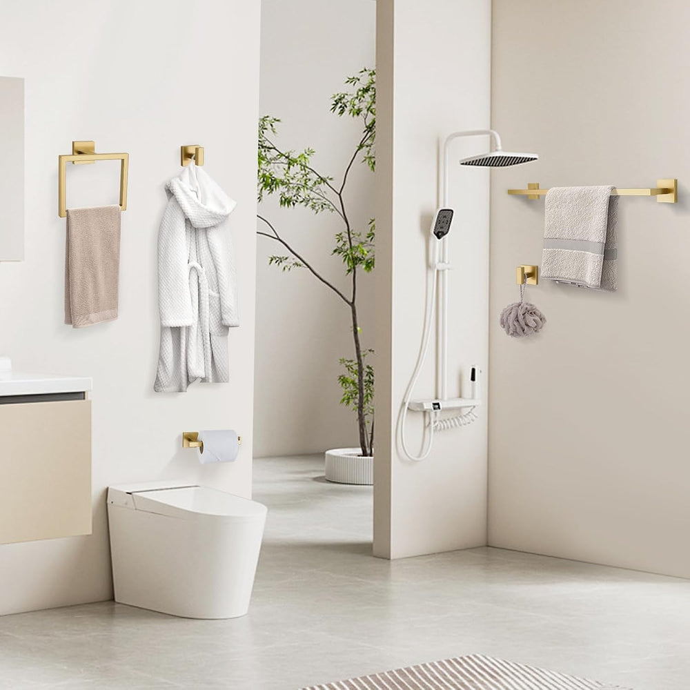 YACVCL Towel Bar Set, 5-Piece Brushed Gold Bathroom Hardware Set, Gold Bathro...