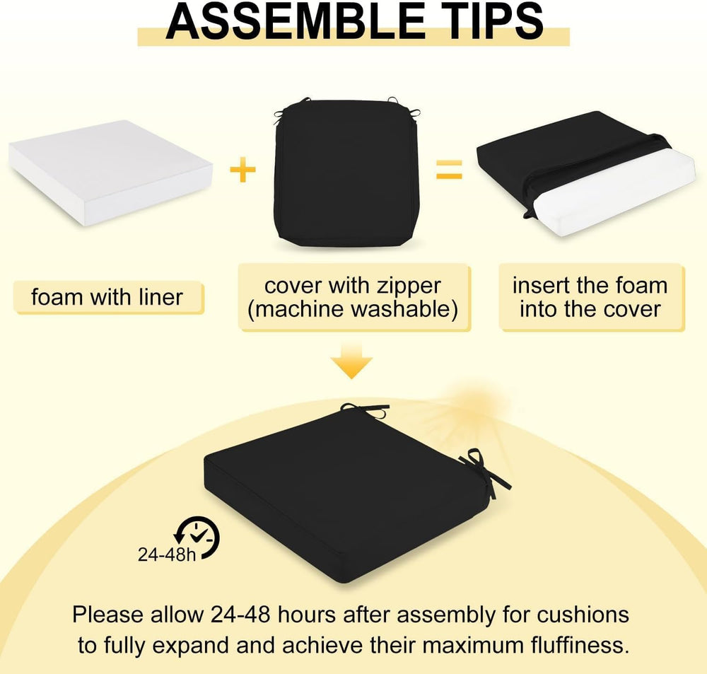 downluxe Waterproof Outdoor Chair Cushions Set of 2, 19" x 19" x 3&...