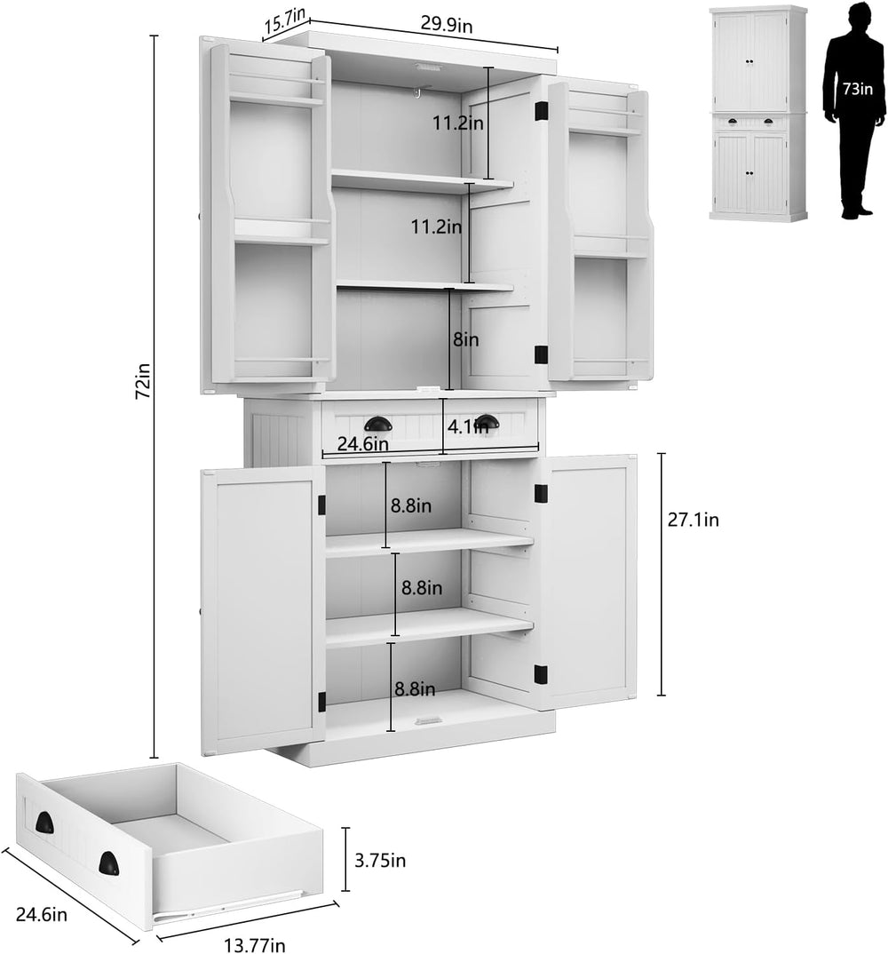 ARTPOWER 72" Pantry Storage Cabinet with Door Shelves