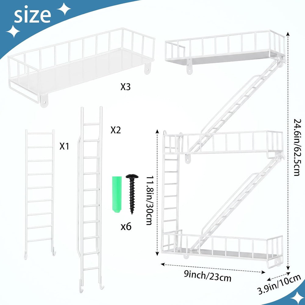 Zonon White 3 Tier Fire Escape Wall Shelf Metal Trinket Ladder Shelves