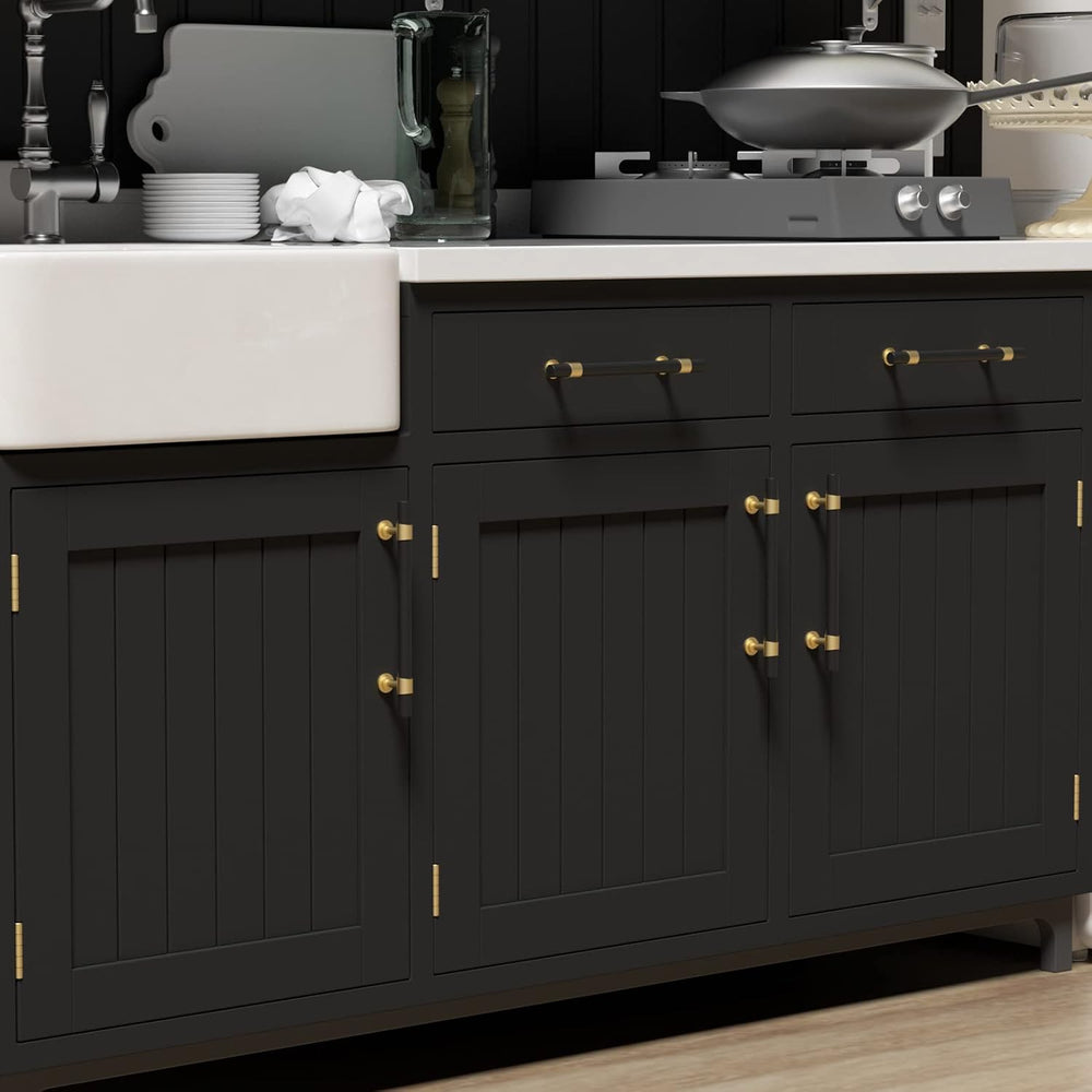 Haliwu 20 Pack 5in Black and Gold Cabinet Handles for Kitchen Drawers