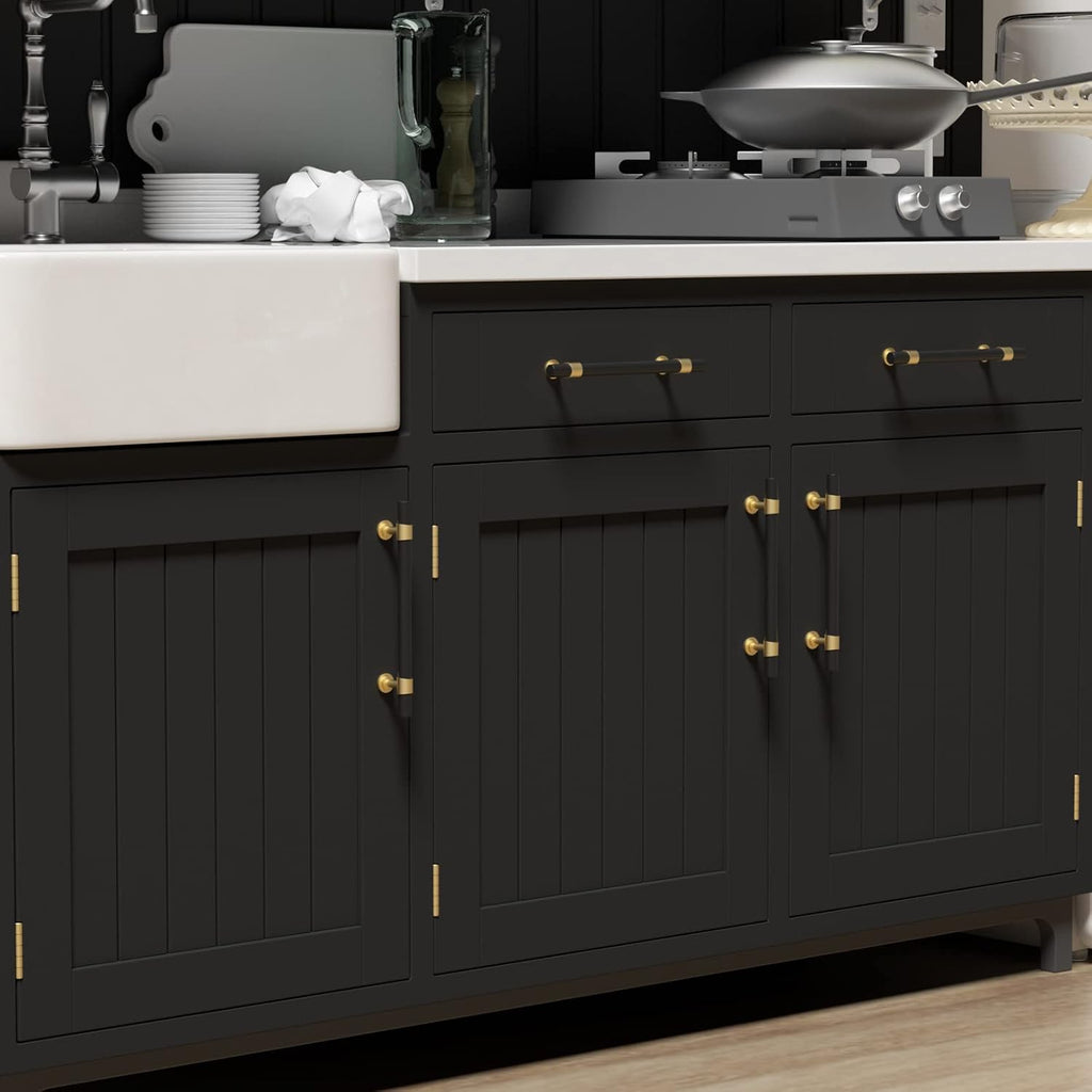 Haliwu 20 Pack 5in Black and Gold Cabinet Handles for Kitchen Drawers