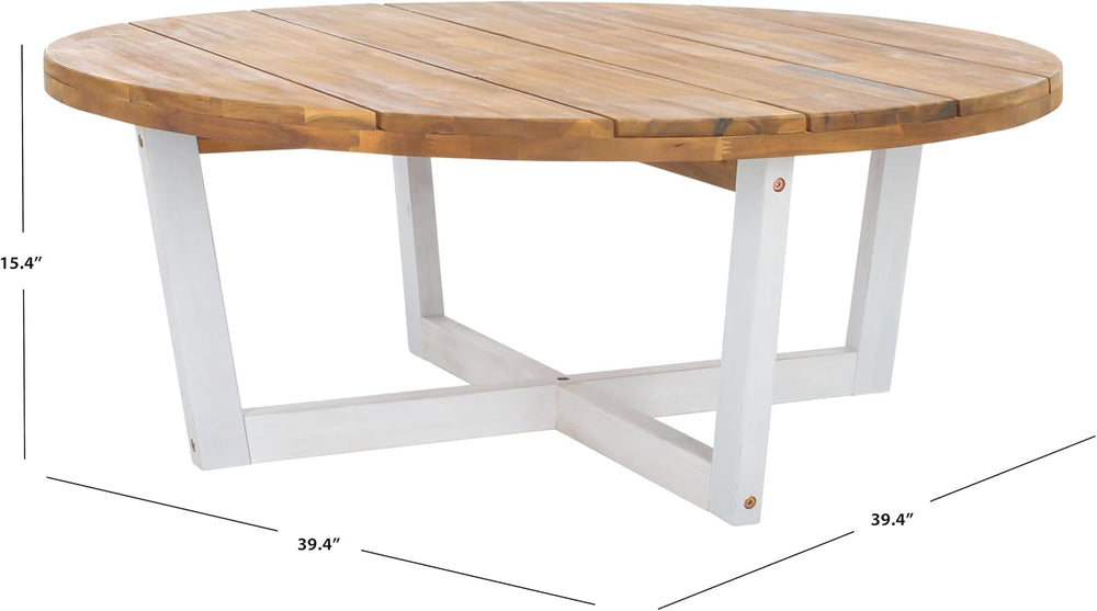 SAFAVIEH Outdoor Leo Wood Coffee Table, 39.4" Natural/White PAT7320A