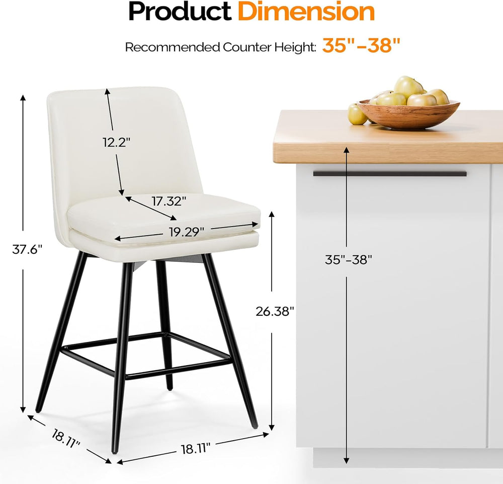 VINGLI 26" H Swivel Barstools Set of 1, PU Faux Leather Upholstered Coun...