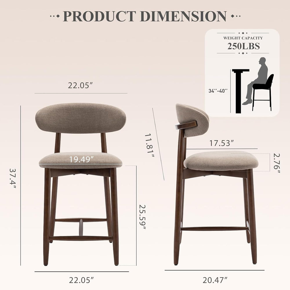 COLAMY Counter Height Bar Stools, Kitchen Bar Stools with Back, Mid Century M...
