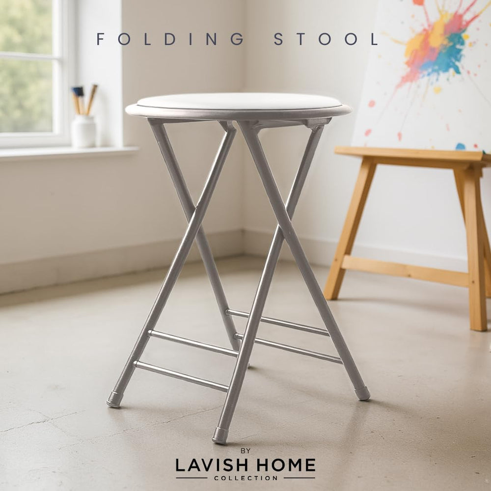 Lavish Home Folding Stool with Padded Backless Seat, White, 24 Inch