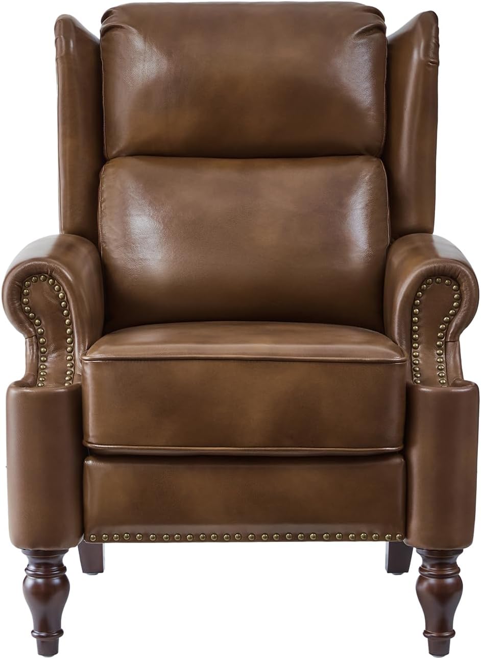 HULALA HOME Genuine Leather Recliner Chair for Living Room, Classic Nailhead ...