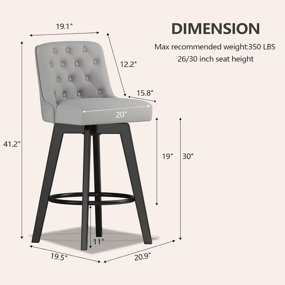 MINCETA 30 inch Bar Stools Set of 2, Counter Height Bar Stools, Light Gray