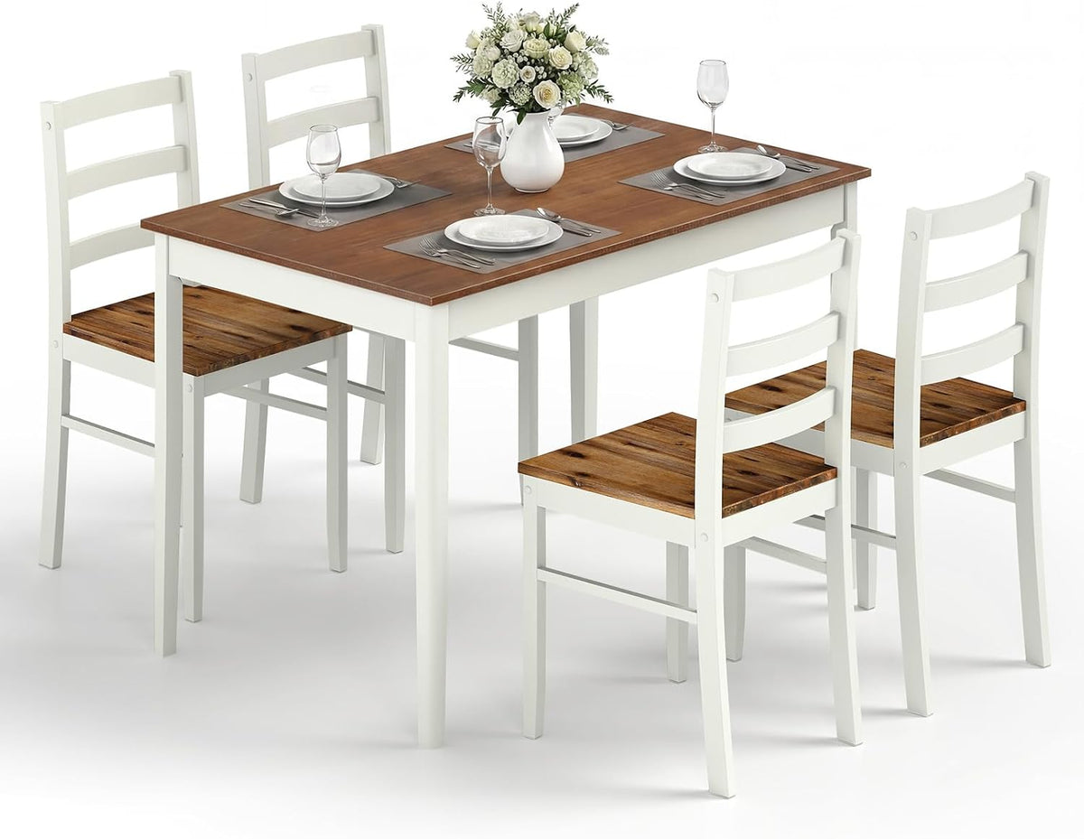 GIANTEX 5-Piece Dining Table Set for 4, 45" Rectangular Kitchen Table and Chairs Set with Solid Rubber Wood Legs, Space Saving Dinette Set for Small Space, Breakfast Nook, Restaurant (Rustic Brown)