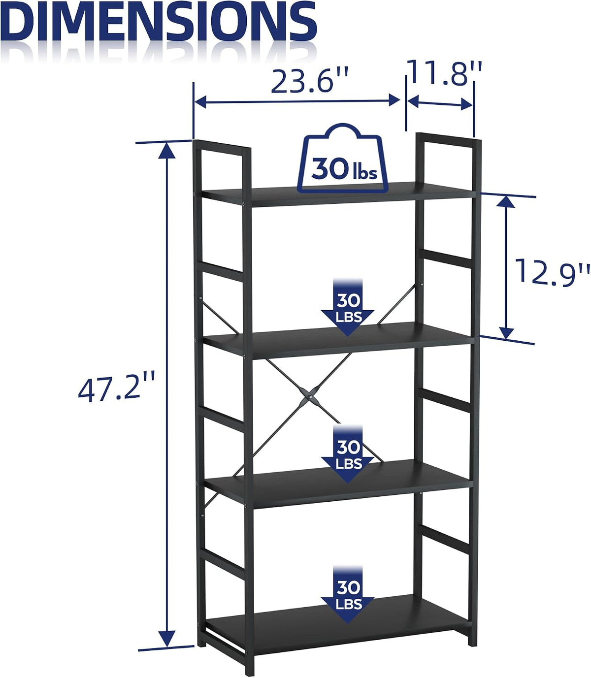 numenn 4 tier bookshelf, tall freestanding open storage, side view