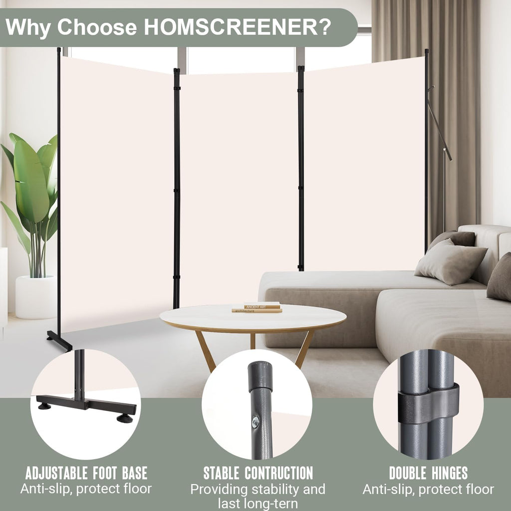 Room Divider 3 Panel Folding Privacy Screen, Round Pad Design Wall Divider